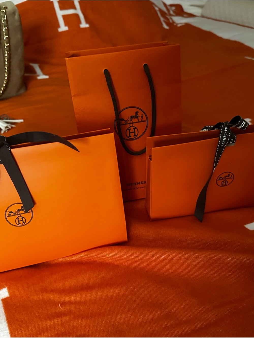 Hermes Orange Gift Bag Set of five bags.